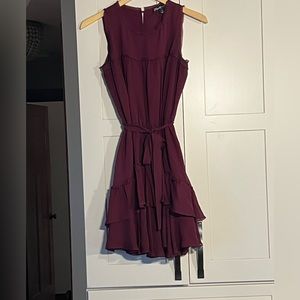 Elizabeth and James burgundy silk sleeveless dress with ruffle, size S